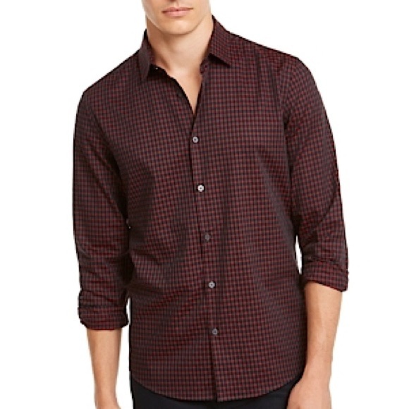 New Alfani Men's Regular-Fit Tipped Polo Luke Plaid Shirts Casual Button down L - Picture 1 of 5